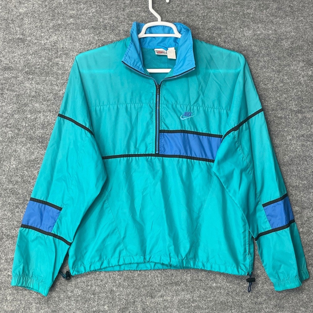Vintage Nike‎ Mens Teal Blue 1/4 Zip Windbreaker Jacket Mesh Lined Size M Retro